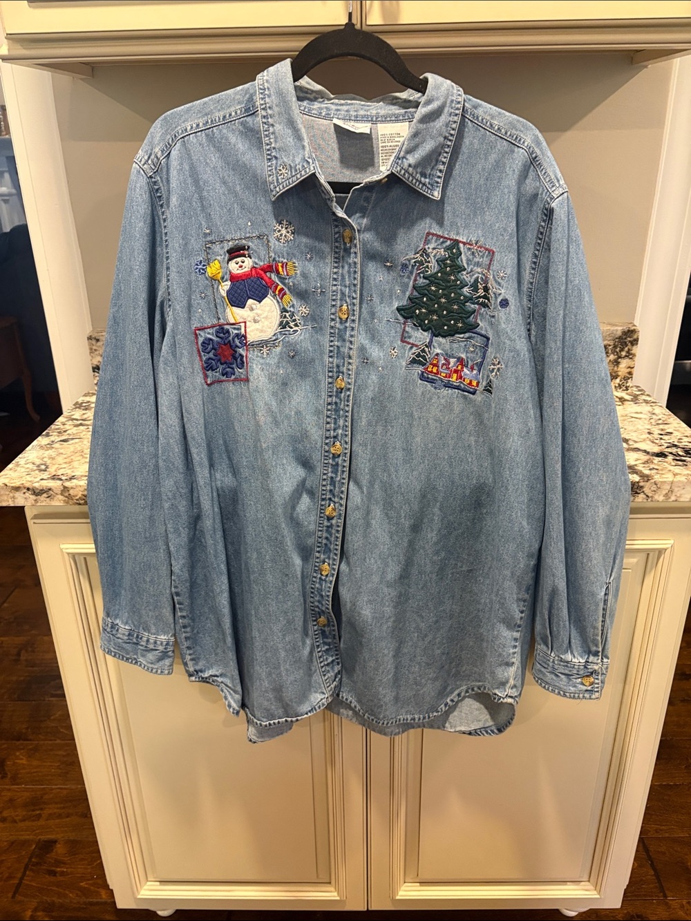 Bobbie Brooks Light Blue Denim shirt with Holiday Embroidery